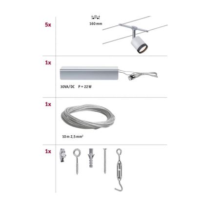 Paulmann 3981 - SET 5x LED/4W Kompletan sajlni sistem TUBE 230V mat hrom/crna