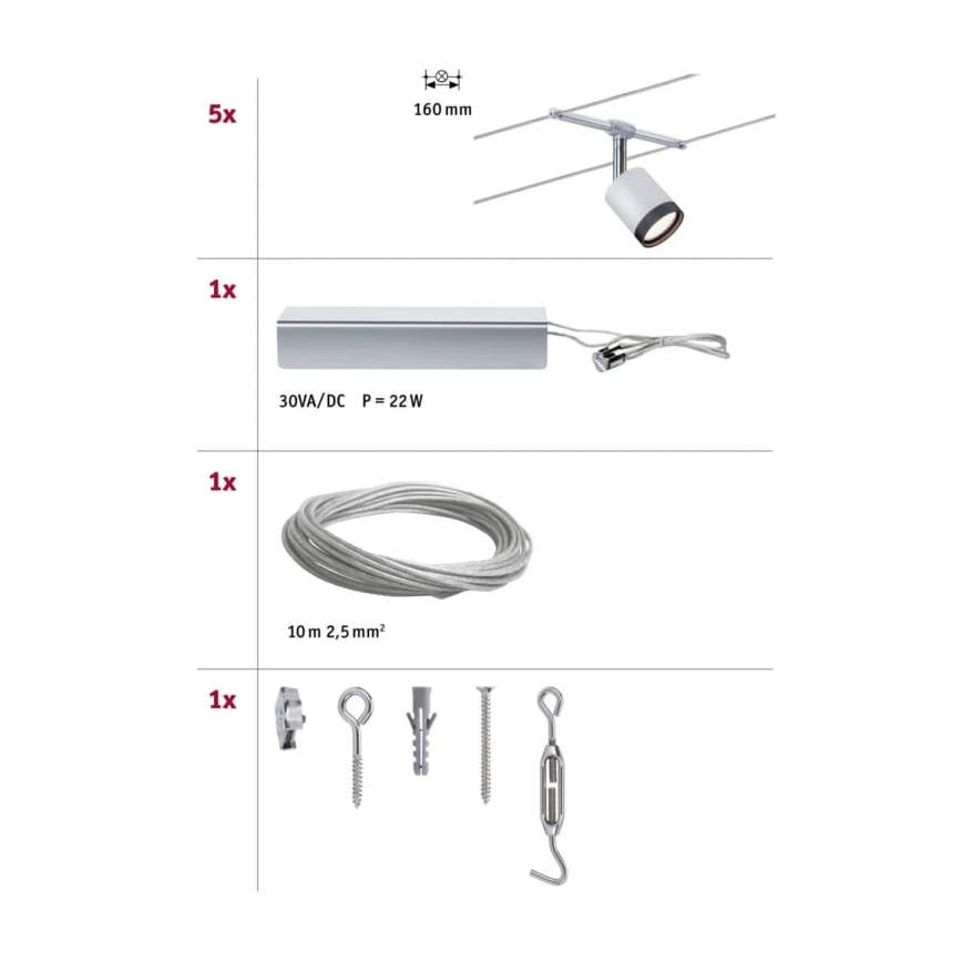 Paulmann 3981 - SET 5x LED/4W Kompletan sajlni sistem TUBE 230V mat hrom/crna