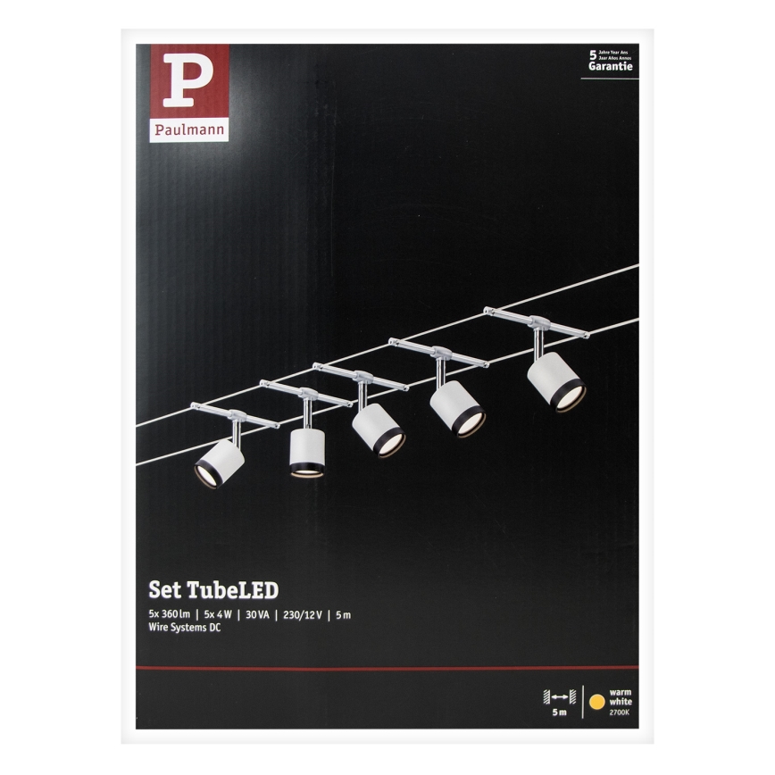 Paulmann 3981 - SET 5x LED/4W Kompletan sajlni sistem TUBE 230V mat hrom/crna