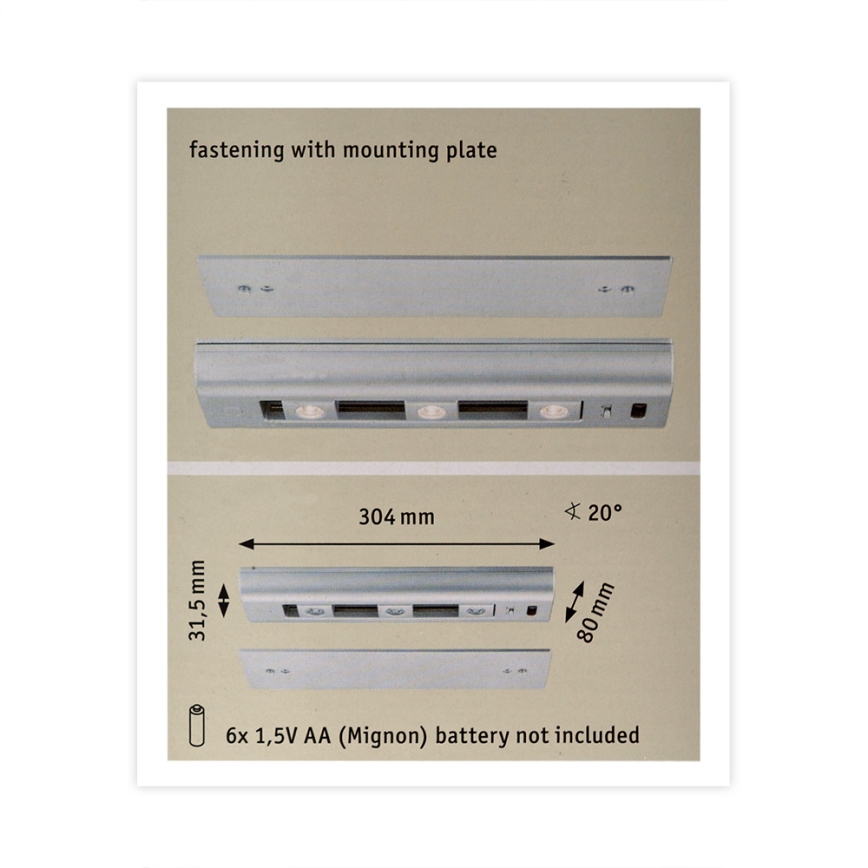 Paulmann 70640 - 3xLED/0,5W prigušiva osvetljenje ormara SLIDE 6xAA