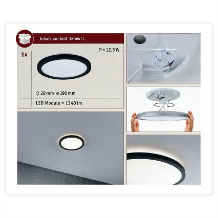 Paulmann 70997 - ATRIA LED površinski panel 11,2W, 230V, 3000K, prečnik 19 cm, crne boje