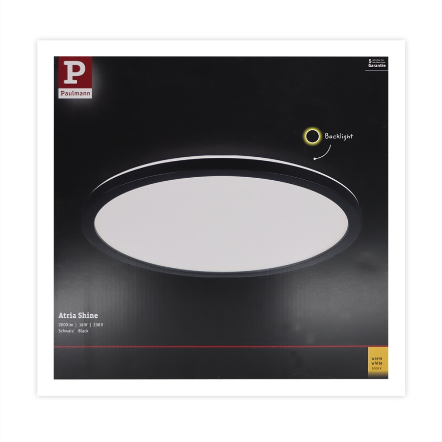 Paulmann 70998 - LED/16W nadgradni plafonski panel ATRIA 230V 3000K prečnik 29,3 cm crni