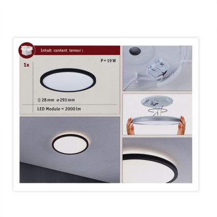 Paulmann 70998 - LED/16W nadgradni plafonski panel ATRIA 230V 3000K prečnik 29,3 cm crni