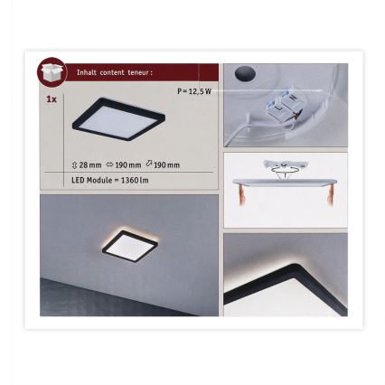 Paulmann 71000 - LED/11,2W Nadgradni panel ATRIA 230V 3000K 19x19 cm crna