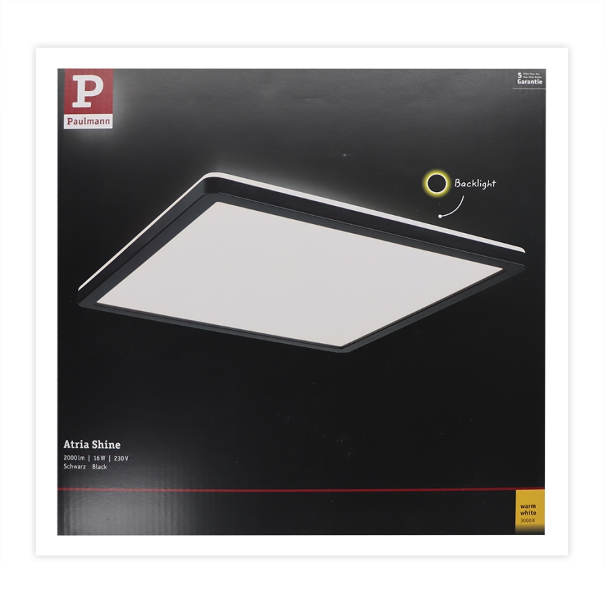 Paulmann 71001 - LED/16W Panel ATRIA za površinsku montažu 230V 3000K 29,3x29,3 cm crna