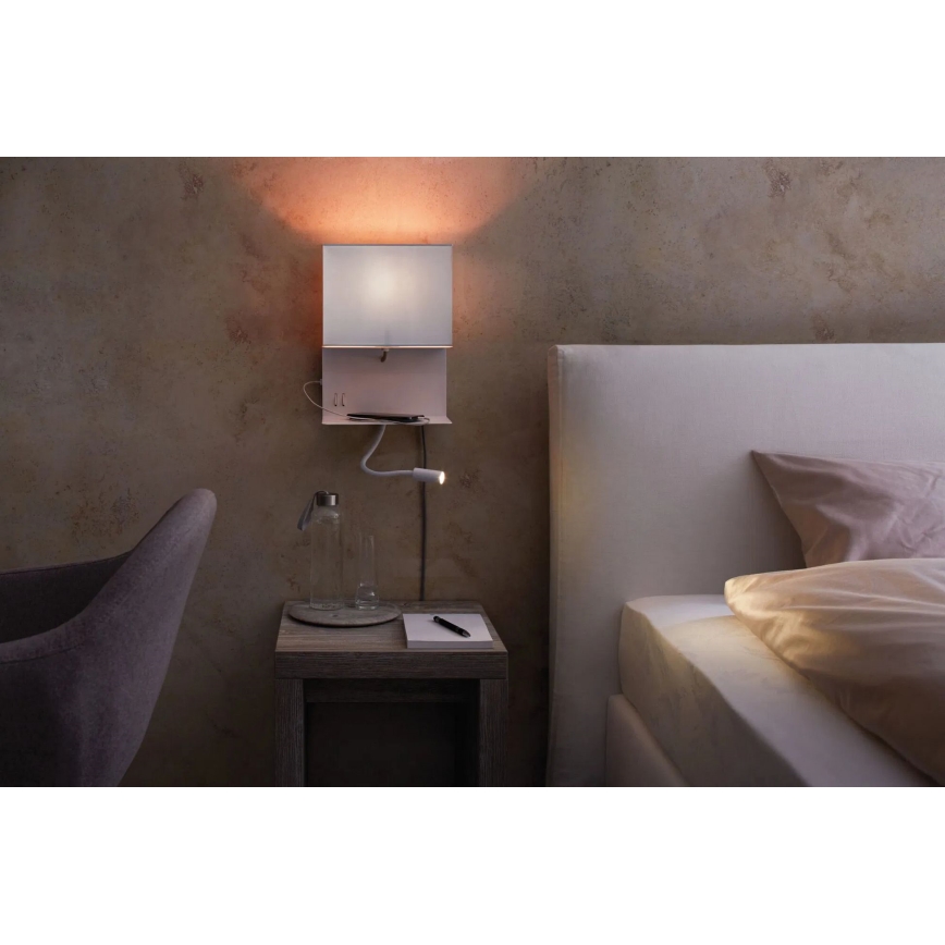 Paulmann 78913 - zidna svetiljka MERANI sa policom i USB, LED/2,5W + 1xE27/40W, 230V, bela