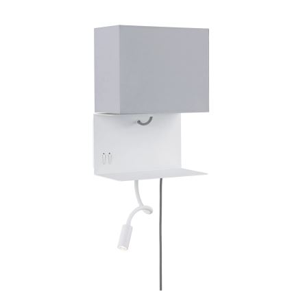 Paulmann 78913 - zidna svetiljka MERANI sa policom i USB, LED/2,5W + 1xE27/40W, 230V, bela