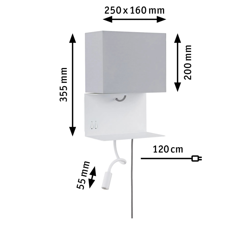 Paulmann 78913 - zidna svetiljka MERANI sa policom i USB, LED/2,5W + 1xE27/40W, 230V, bela