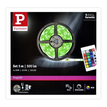Paulmann 78978 - LED RGB/20W prigušiva traka SIMPLED 5m 230V + daljinski upravljač