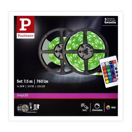 Paulmann 78979 - LED RGB/26W prigušiva traka SIMPLED 7,5m 230V + daljinski upravljač