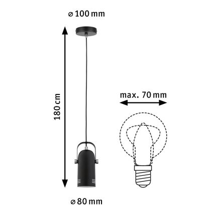 Paulmann 79766 - LED RGBW 1xE27/9W viseća lampa na sajli LAVEA 230V crna