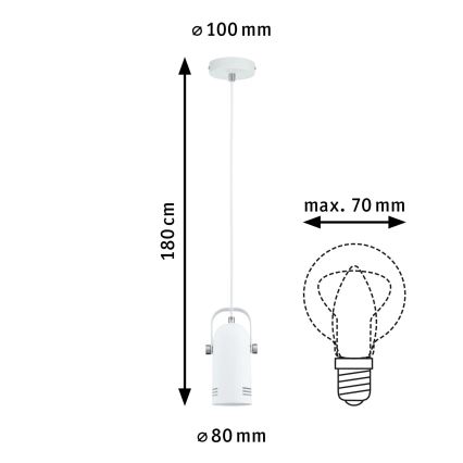 Paulmann 79767 - Luster LAVEA na sajli, 1xE27/15W, 230V, bela