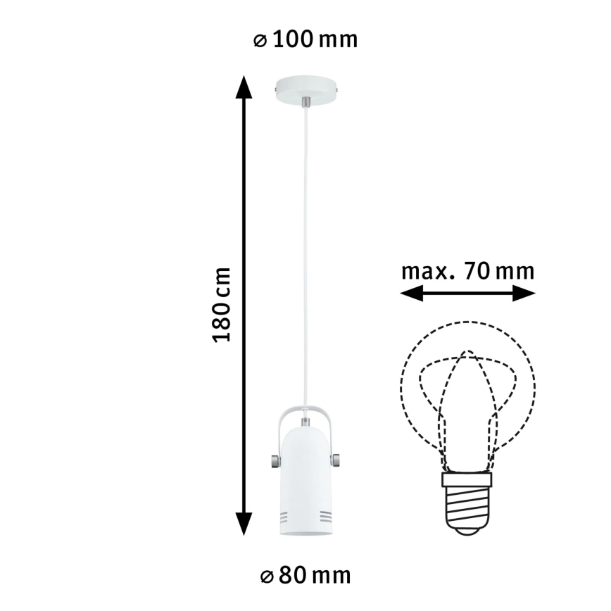 Paulmann 79767 - Luster LAVEA na sajli, 1xE27/15W, 230V, bela