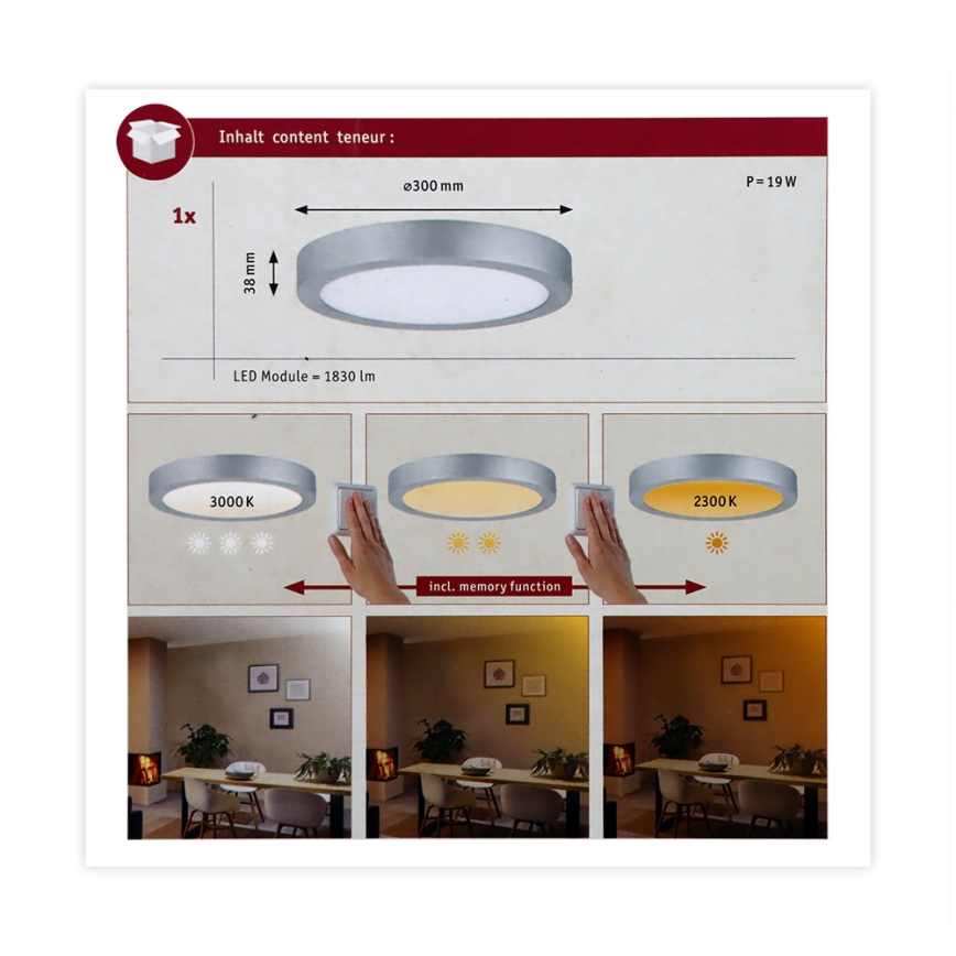 Paulmann 79798 - LED/16W plafonsko svetlo CARPO 230V 2300/2500/3000K