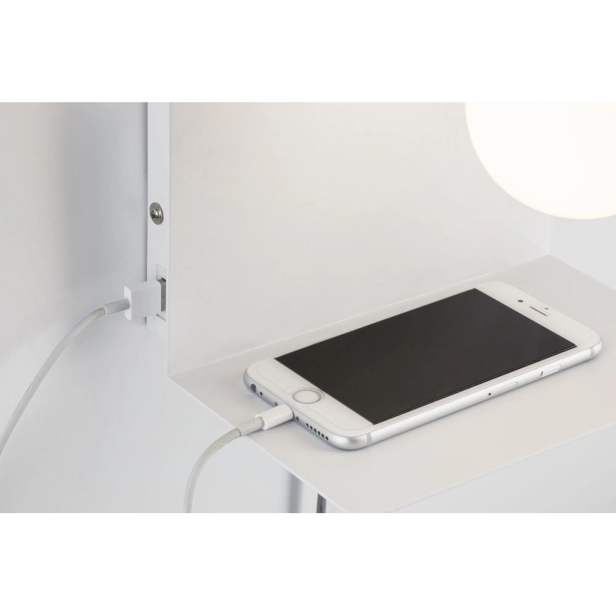 Paulmann 79812 - 1xE27/40W Zidno svetlo sa policom i USB CALVANI 230V belo