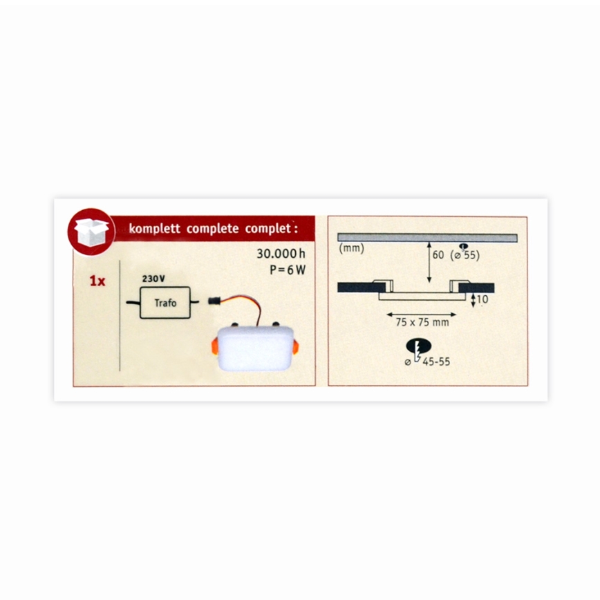Paulmann 92393 - LED/4,5W IP44 ugradno svetlo za kupatilo VARIFIT 230V