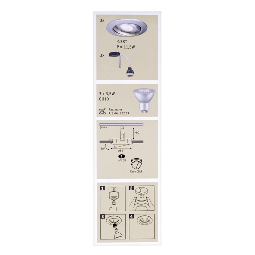 Paulmann 92516 - SET 3xLED-GU10/3,5W Ugradno svetlo za kupatilo PREMIUM LINE 230V
