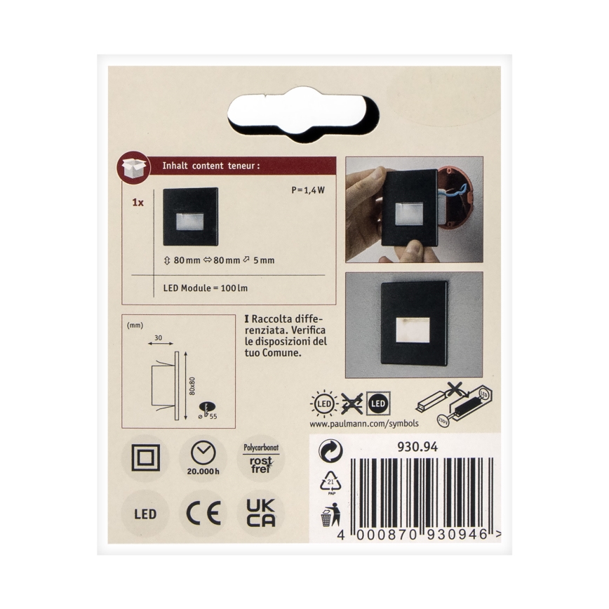 Paulmann 93094 - LED/1,2W svetlo za stepenište EDGE 230V