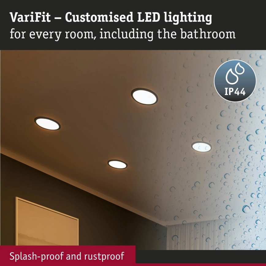 Paulmann 93102 - AREO LED ugradna kupatilska lampa 16W IP44, 230V, 2000/3000/4000K, Ø23 cm, crna