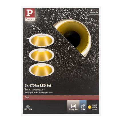 Paulmann 93406 - KOMPLET 3xLED/6,5W IP44 prigušiva ugradna kupatilska svetla COLE 230V