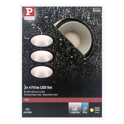 Paulmann 93408 - SET 3xLED/6,5W IP44 prigušiva kupatilska ugradna svetiljka COLE 230V