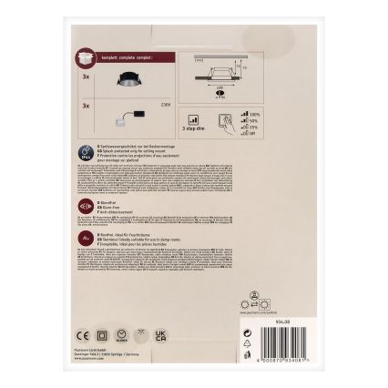 Paulmann 93408 - SET 3xLED/6,5W IP44 prigušiva kupatilska ugradna svetiljka COLE 230V