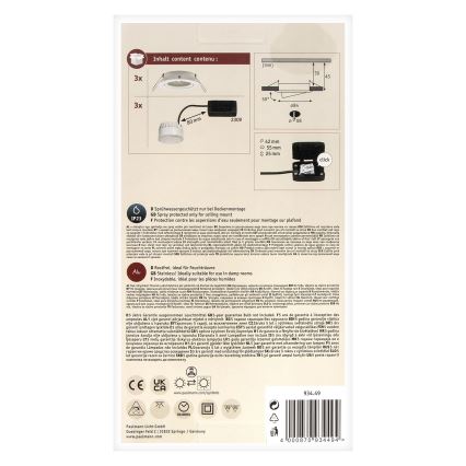 Paulmann 93449 - KOMPLET 3xLED/6,5W IP23 Kupatilsko ugradno plafonsko svetlo NOVA 230V