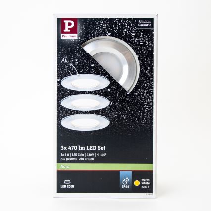 Paulmann 93462 - KOMPLET 3x LED/6W IP44 ugradne svetiljke za kupatilo NOVA 230V