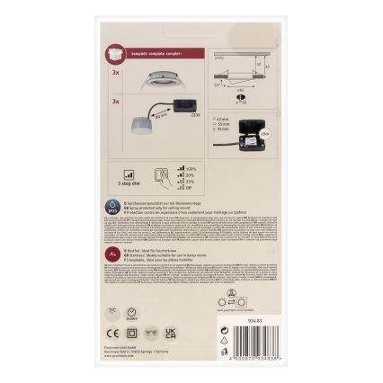 Paulmann 93483 - KOMPLET 3xLED/6,5W IP23 prigušiva ugrađena plafonska lampa za kupatilo NOVA 230V