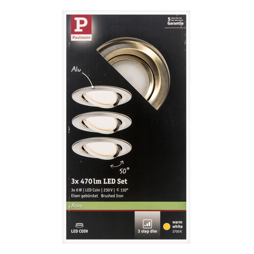 Paulmann 93483 - KOMPLET 3xLED/6,5W IP23 prigušiva ugrađena plafonska lampa za kupatilo NOVA 230V