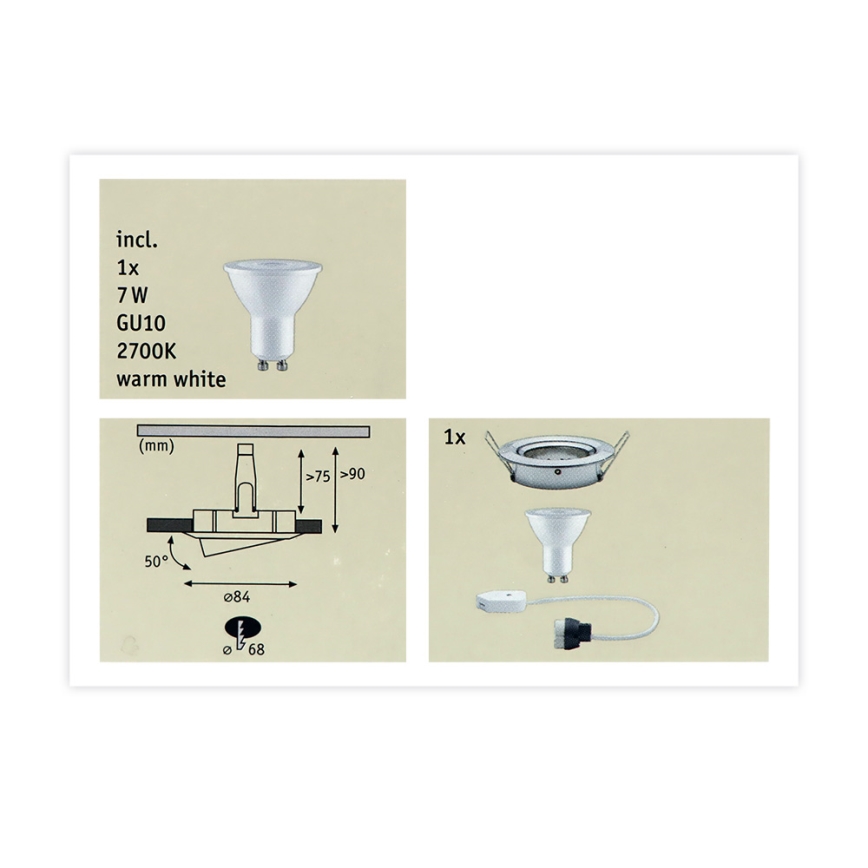 Paulmann 93603 - LED-GU10/7W IP23 prigušiva kupatilska ugradna plafonska svetiljka NOVA 230V