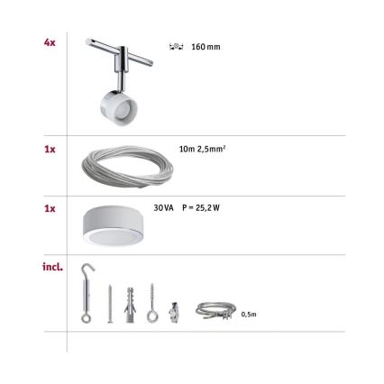 Paulmann 94080 - Komplet 4xLED/4,8W sistem sa sajlama STAGE 230V, sjajni hrom
