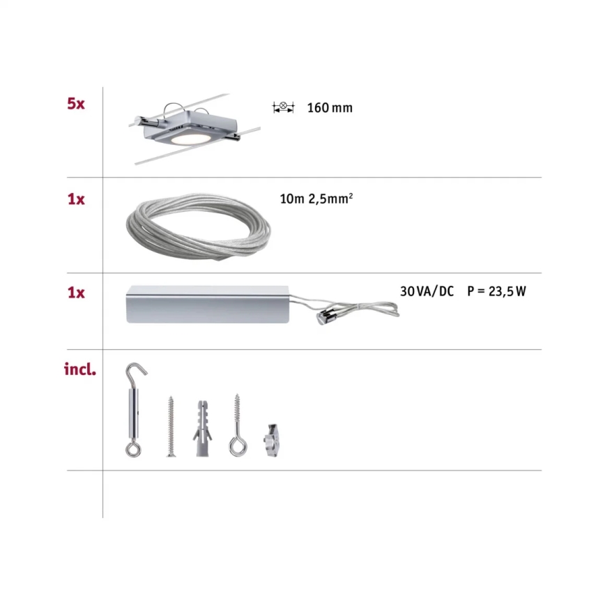 Paulmann 94108 - KOMPLET 5x LED/4,3W spot svetla za sajlni sistem MAC 230V mat hrom