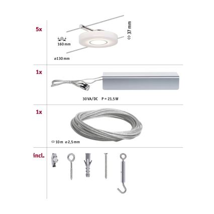 Paulmann 94109 - kompletan sistem sa sajlama MAC 230V, set 5xLED/4,3W, bela