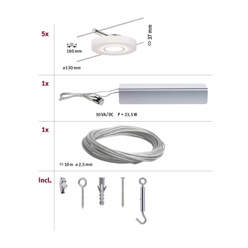 Paulmann 94109 - kompletan sistem sa sajlama MAC 230V, set 5xLED/4,3W, bela