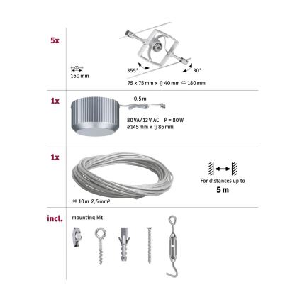 Paulmann 94133 - SET 5xGU5,3/10W kompletan sajlni sistem MAC 230V mat hrom