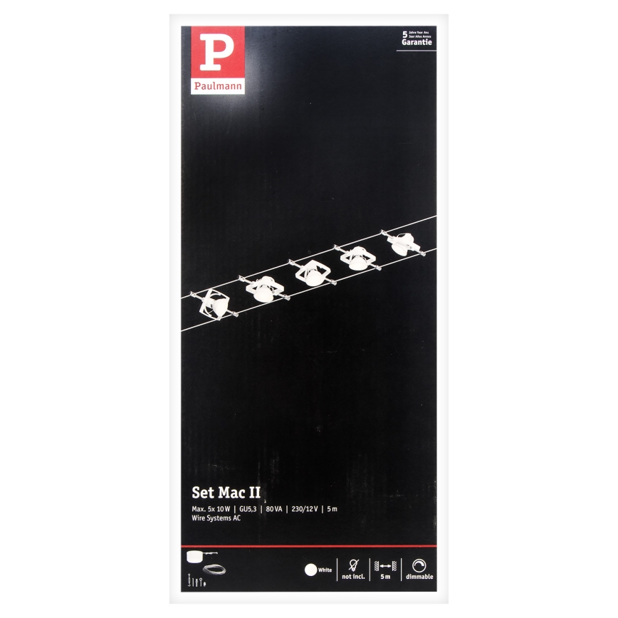 Paulmann 94134 - Komplet 5x GU5,3/10W sajlni sistem MAC 230V, beo