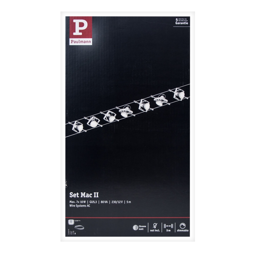 Paulmann 94152 - Set od 7x GU5,3/10W, kompletan kablovski sistem MAC 230V, mat hrom