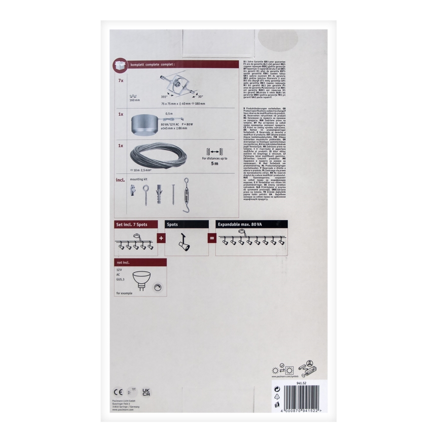 Paulmann 94152 - Set od 7x GU5,3/10W, kompletan kablovski sistem MAC 230V, mat hrom
