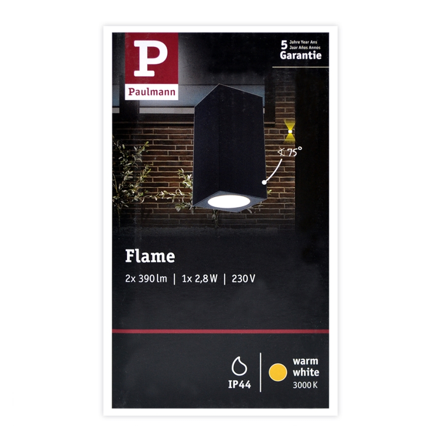 Paulmann 94328 - 2xLED/2,8W IP44 Spoljašnje zidno svetlo FLAME 230V antracit