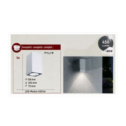 Paulmann 94329 - LED/3,8W IP44 Spoljašnje zidno svetlo FLAME 230V bela