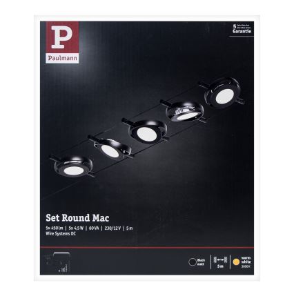Paulmann 94418 - KOMPLET 5xLED/4,5W sajlni sistem ROUNDMAC 230V crna