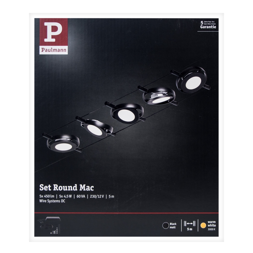 Paulmann 94418 - KOMPLET 5xLED/4,5W sajlni sistem ROUNDMAC 230V crna