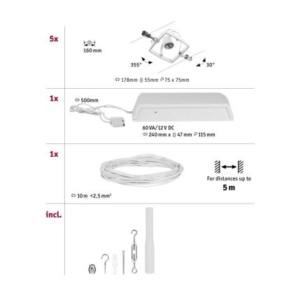 Paulmann 94432 - KOMPLET 5xGU5,3/10W sajleni sistem MAC 230V, beo