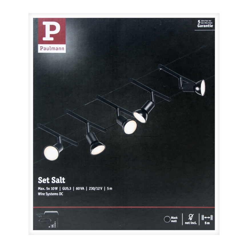 Paulmann 94446 - SET 5xGU5,3/10W Kompletan sajlni sistem SALT 230V crna