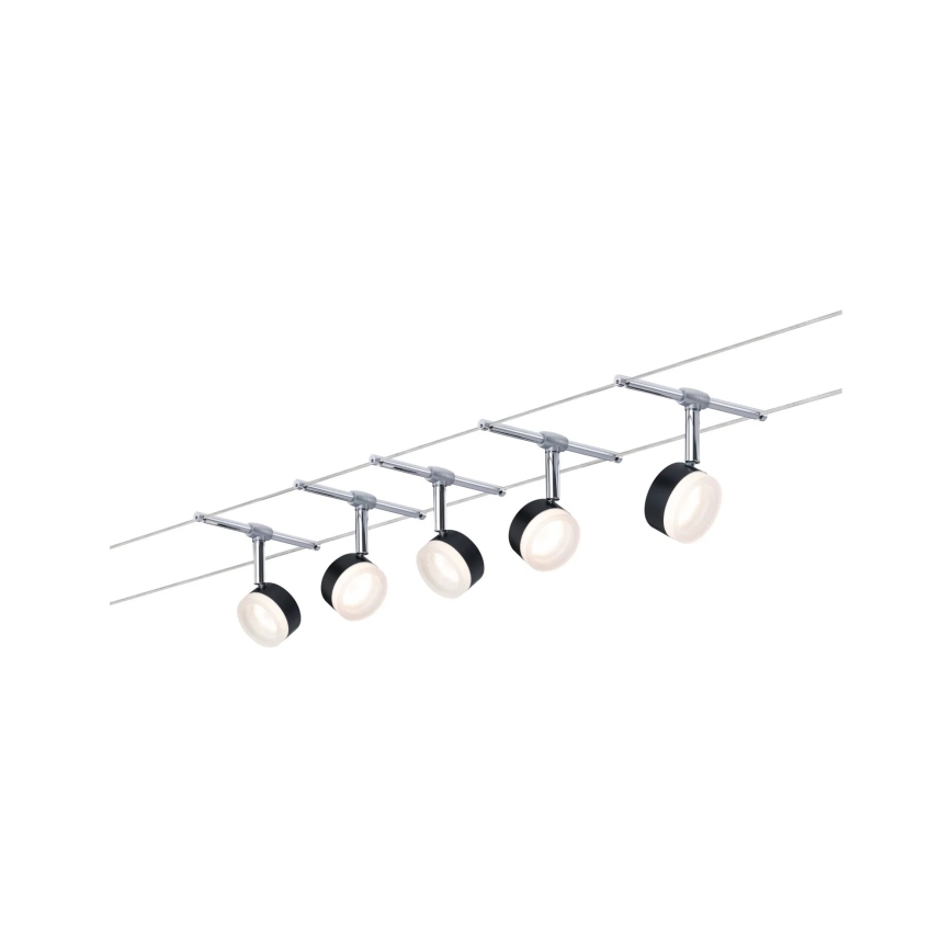 Paulmann 94457 - KOMPLET 5x LED/4W sajlni sistem CLEAR 230V crna/sjajni hrom