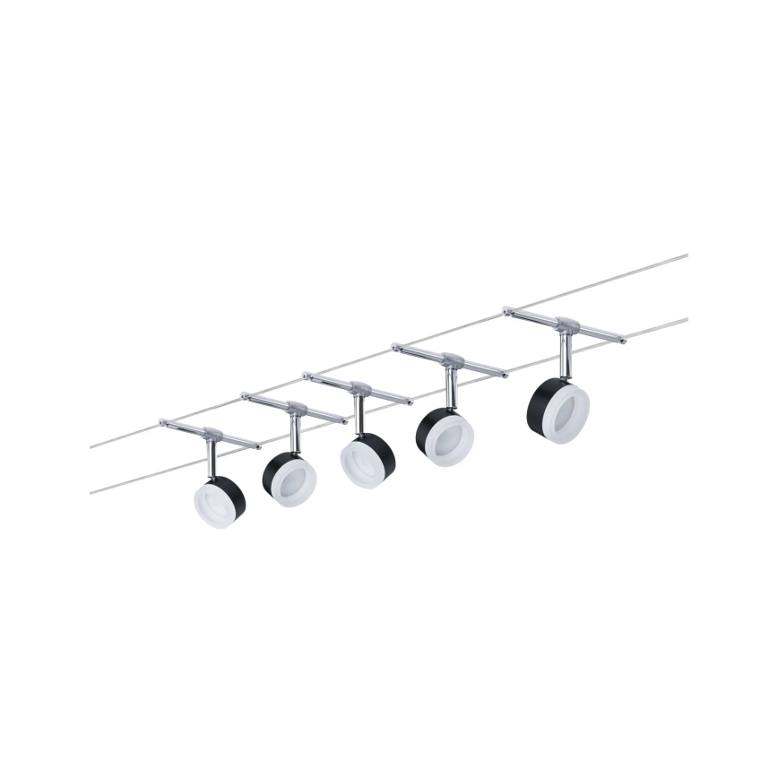 Paulmann 94457 - KOMPLET 5x LED/4W sajlni sistem CLEAR 230V crna/sjajni hrom