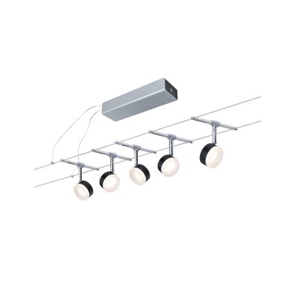 Paulmann 94457 - KOMPLET 5x LED/4W sajlni sistem CLEAR 230V crna/sjajni hrom