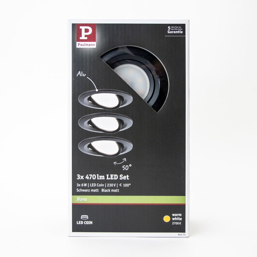 Paulmann 94471 - Komplet 3x LED/6W IP23 kupatilska ugradna plafonska svetla NOVA 230V
