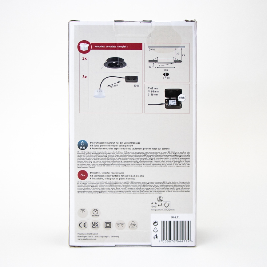 Paulmann 94471 - Komplet 3x LED/6W IP23 kupatilska ugradna plafonska svetla NOVA 230V